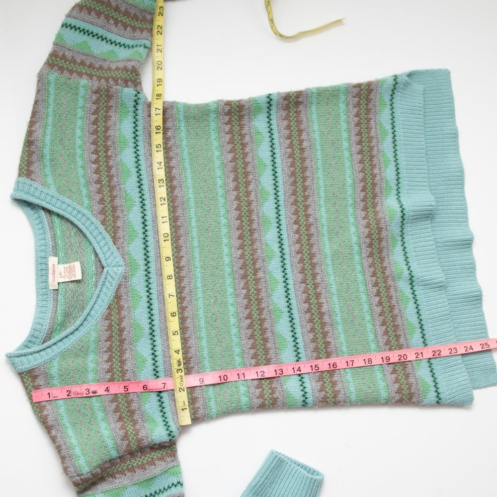 Sundance Nordic Isle Cashmere Sweater Pullover Wool V-neck Green Brown Size XS - Picture 6 of 7